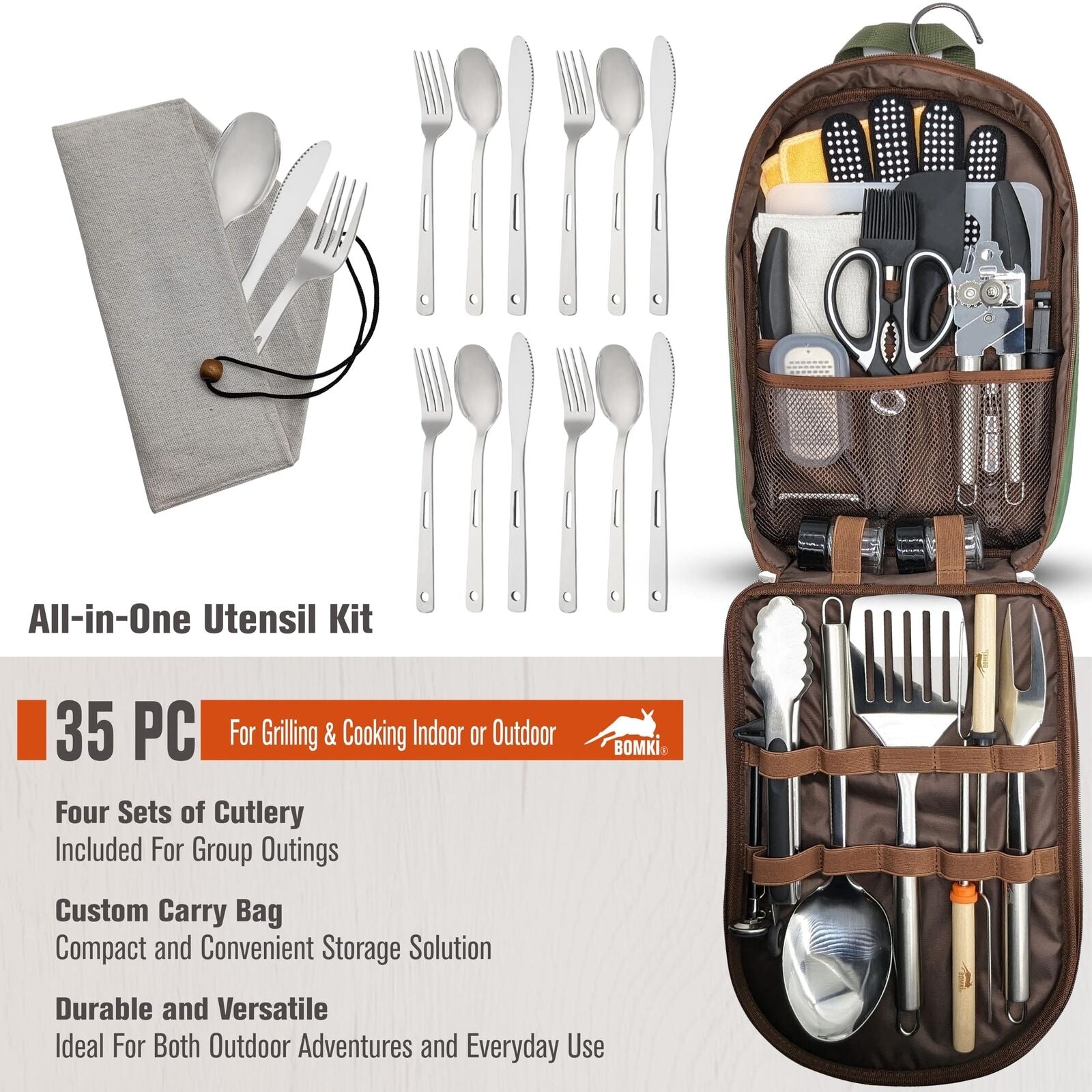 BOMKI Grilling and Camping Cooking Utensils Set for the Outdoors BBQ - Campin...