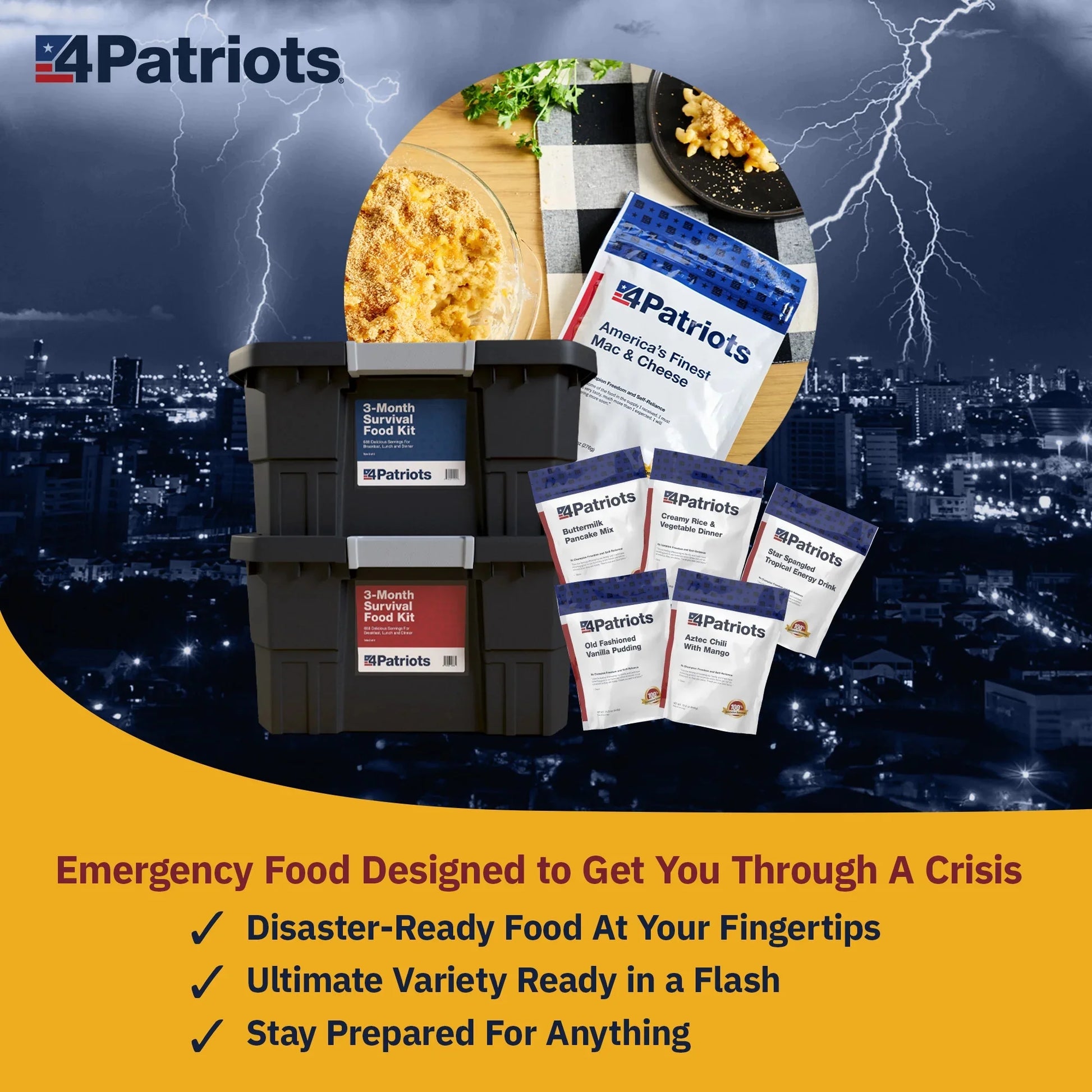 : 3-Month Survival Food Kit - Emergency Food Supply - Freeze Dried Food - Designed to Last 25 Years - 688 Servings - 135,840 Total Calories - Disaster-Resistant Packaging