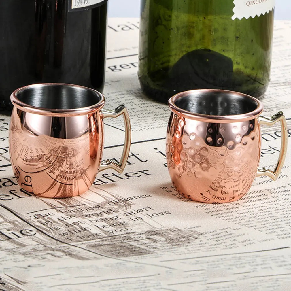 Hot 60Ml Moscow Mule Mug Stainless Steel Mugs Hammered Copper Plated Beer Cup Coffee Cup Bar Drinkware Copper Plated Travel Mug