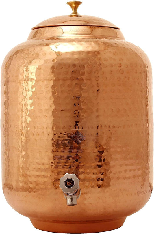 Pure Copper Water Pot with Brass Lid Tank Dispenser Storage Water | 297 OZ