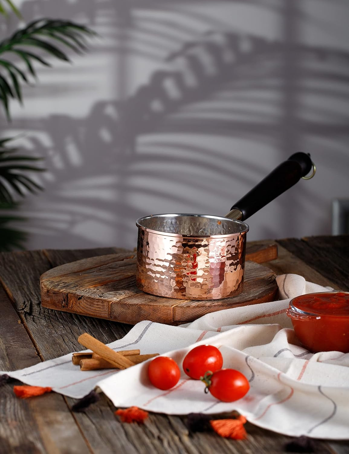 Copper Saucepan & Butter Warmer, 1Mm Thick Solid Uncoated Copper, Wooden Handle, Tin Lined, 100% Handmade in Turkey (0.8 Quarts-5"X2.7")