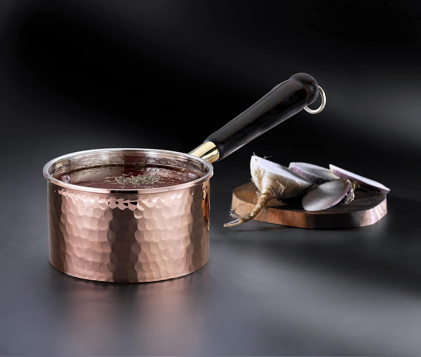 Copper Saucepan & Butter Warmer, 1Mm Thick Solid Uncoated Copper, Wooden Handle, Tin Lined, 100% Handmade in Turkey (0.8 Quarts-5"X2.7")