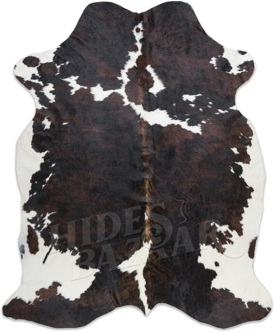 Natural Cowhide Rug for Home & Office Premium Dark Tricolor Cowhide Rug with Unique Dark Brown, Black & White Patterns- Cow Hide Rugs Made with Tanned Leather - Cow Hide Rugs 6X8 Ft