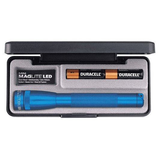 MAGLITE Mini LED Flashlight Adjustable Beam 2 AA Batteries Blue