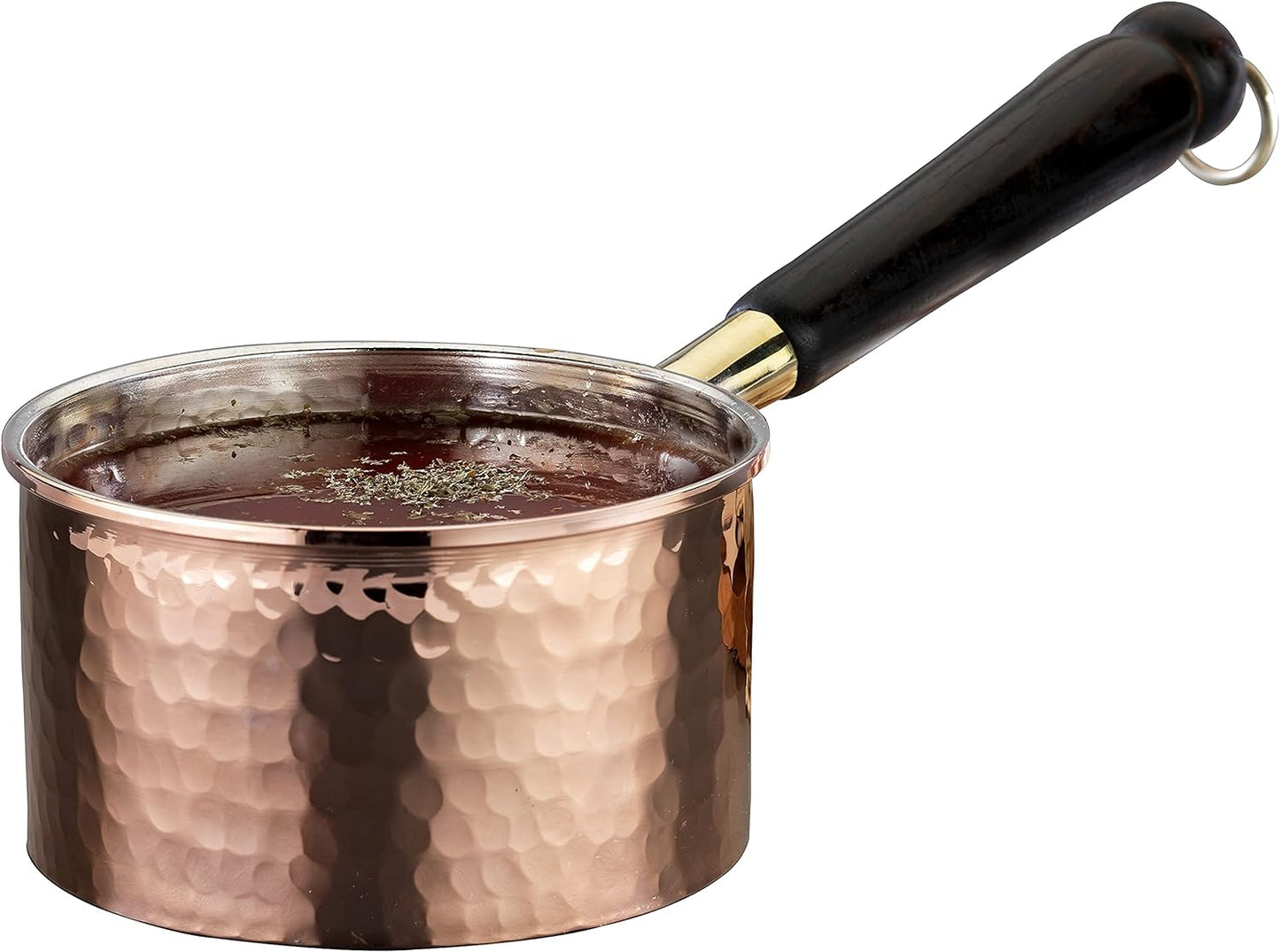 Copper Saucepan & Butter Warmer, 1Mm Thick Solid Uncoated Copper, Wooden Handle, Tin Lined, 100% Handmade in Turkey (0.8 Quarts-5"X2.7")