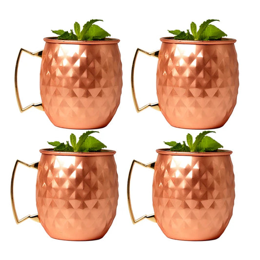 4PCS 550Ml 18 Ounces Hammered Copper Plated Moscow Mule Mug Beer Cup Coffee Cup Mug Copper Plated Drinkware