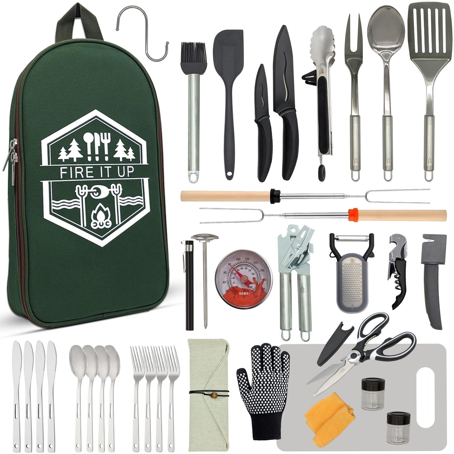 BOMKI Grilling and Camping Cooking Utensils Set for the Outdoors BBQ - Campin...