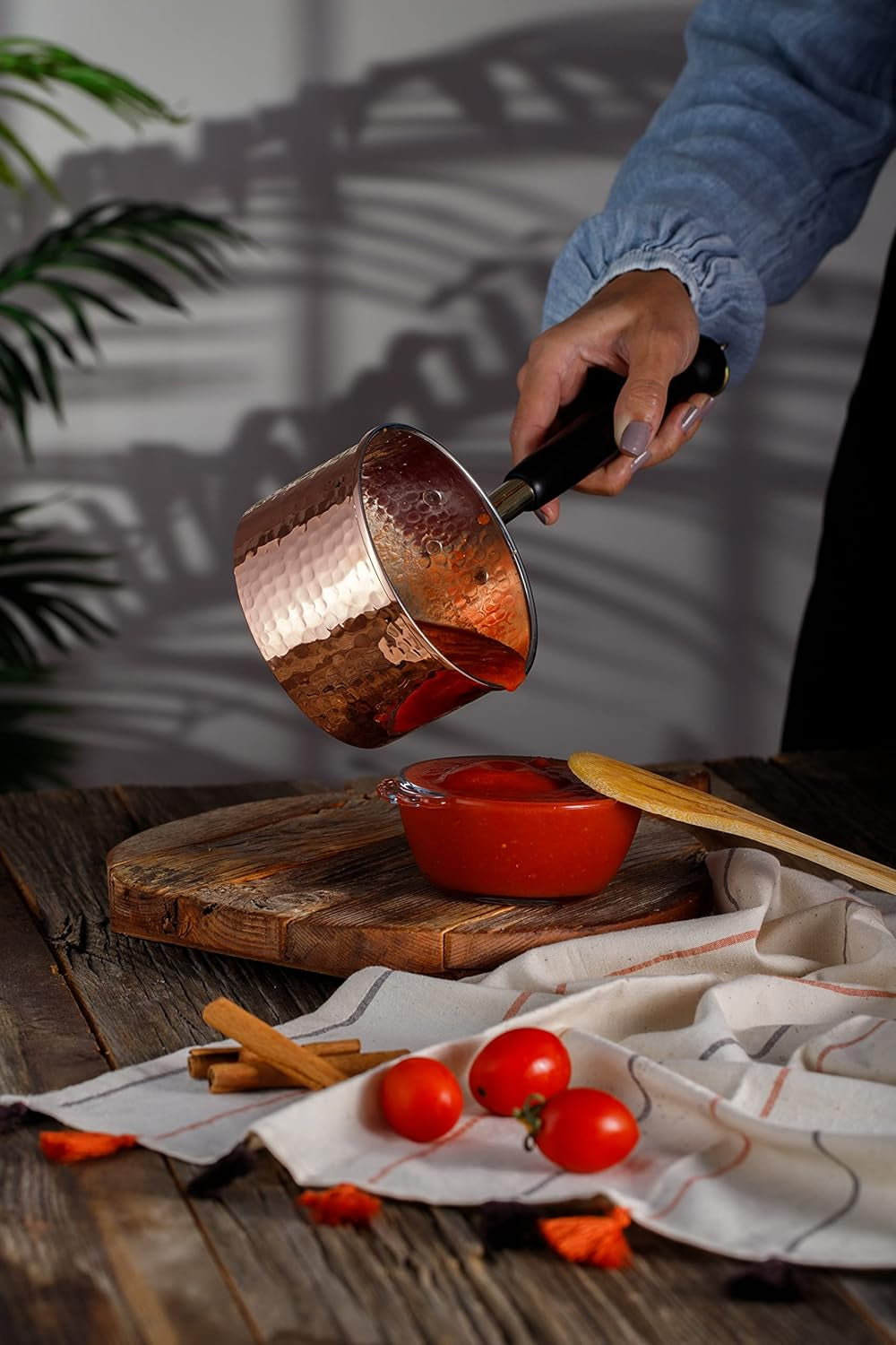 Copper Saucepan & Butter Warmer, 1Mm Thick Solid Uncoated Copper, Wooden Handle, Tin Lined, 100% Handmade in Turkey (0.8 Quarts-5"X2.7")