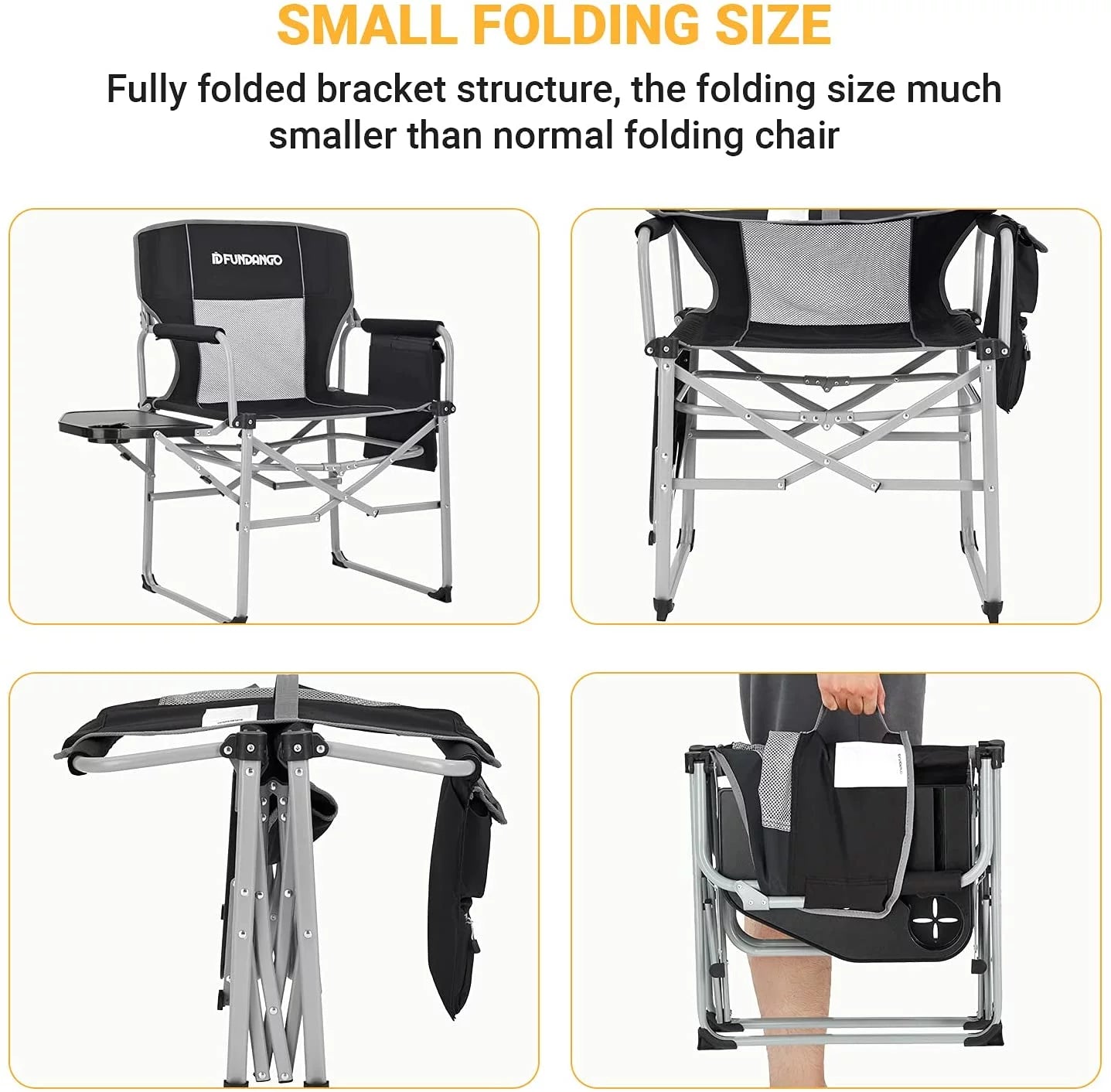 Camping Chairs Heavy Duty Director Chair Folding Outdoor Chairs for Adults Black/Grey