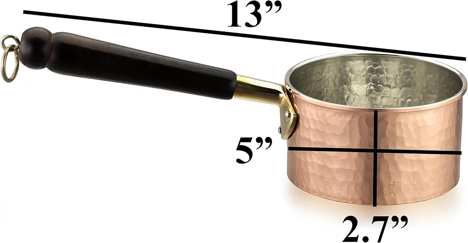 Copper Saucepan & Butter Warmer, 1Mm Thick Solid Uncoated Copper, Wooden Handle, Tin Lined, 100% Handmade in Turkey (0.8 Quarts-5"X2.7")