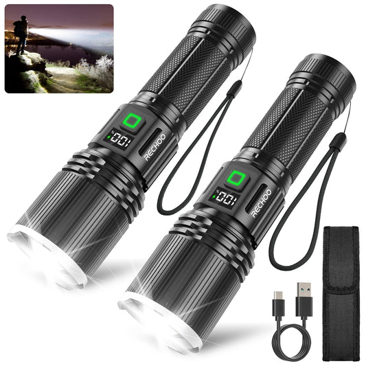 RECHOO Rechargeable Flashlights High Lumens, 250,000 Lumens 2 Pack Flashlight...