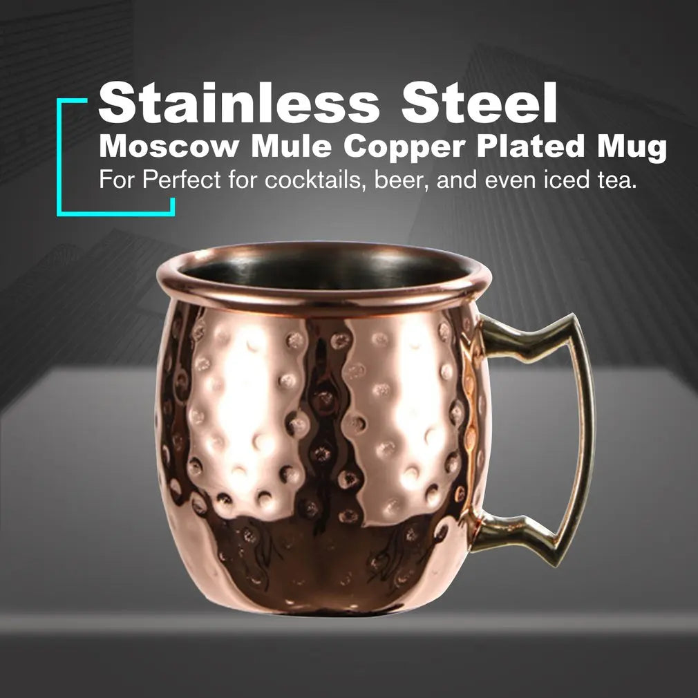 Hot 60Ml Moscow Mule Mug Stainless Steel Mugs Hammered Copper Plated Beer Cup Coffee Cup Bar Drinkware Copper Plated Travel Mug