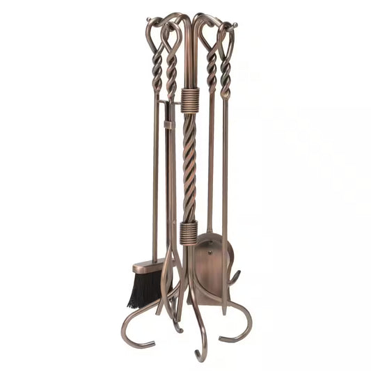 5-Piece Antique Copper Fireplace Tool Set